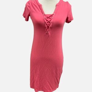 White House Black Market Stretchy dress with pink criss cross detail